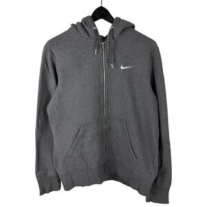 Mens Y2K Nike Micro Swoosh Logo Essential Full Zip Grey Hoodie Size M